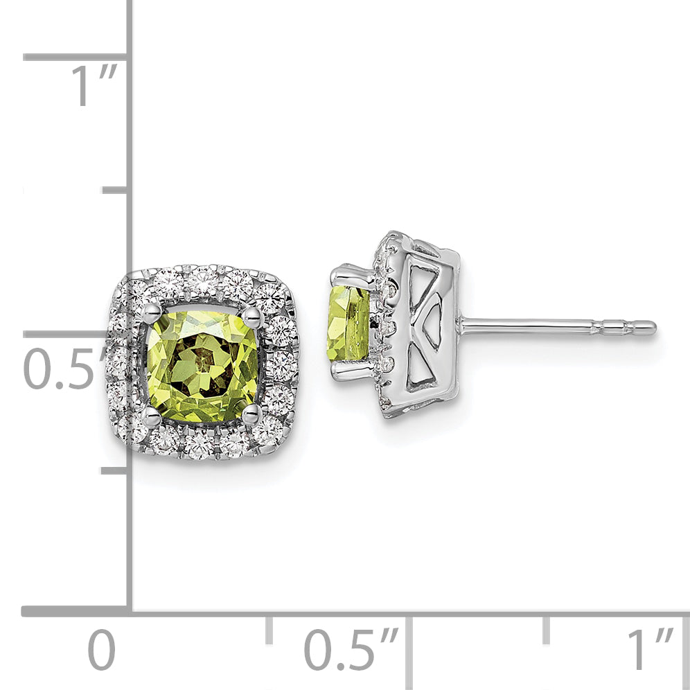 14K White Gold Lab Grown Vs/Si Fgh Dia And Peridot Halo Post Earrings