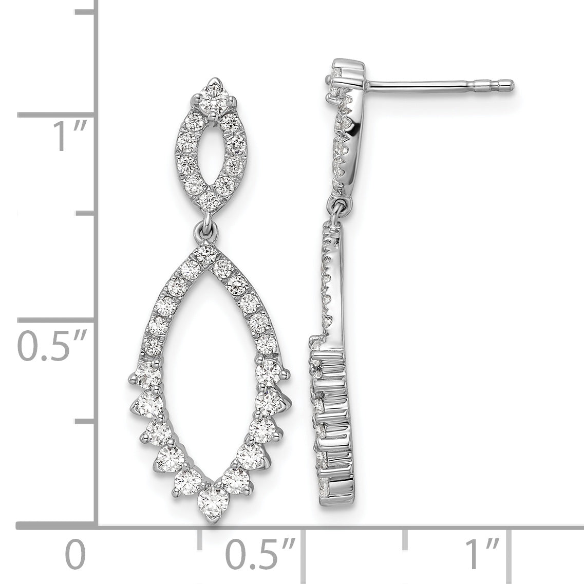14k White Gold 7/8 carat Lab Grown Diamond VS/SI+ G+ Complete Fashion Dangle Post Earrings