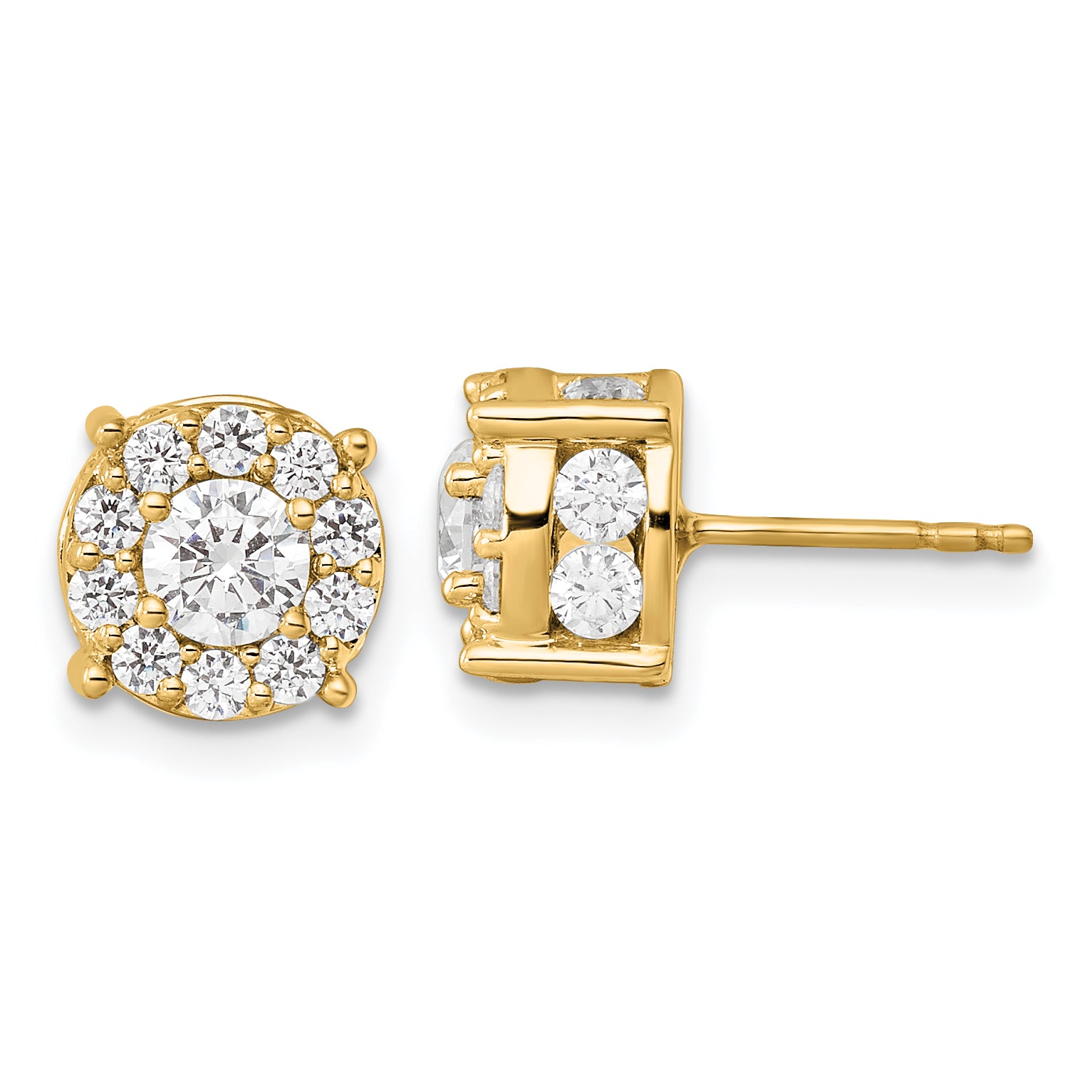 14k 2 carat Lab Grown Diamond VS/SI+ G+ Complete Round Fashion Halo Post Earrings
