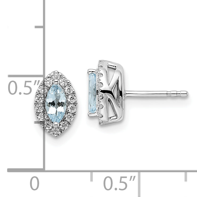14K White Gold Lab Grown Vs/Si Fgh Dia And Aquamarine Post Earrings