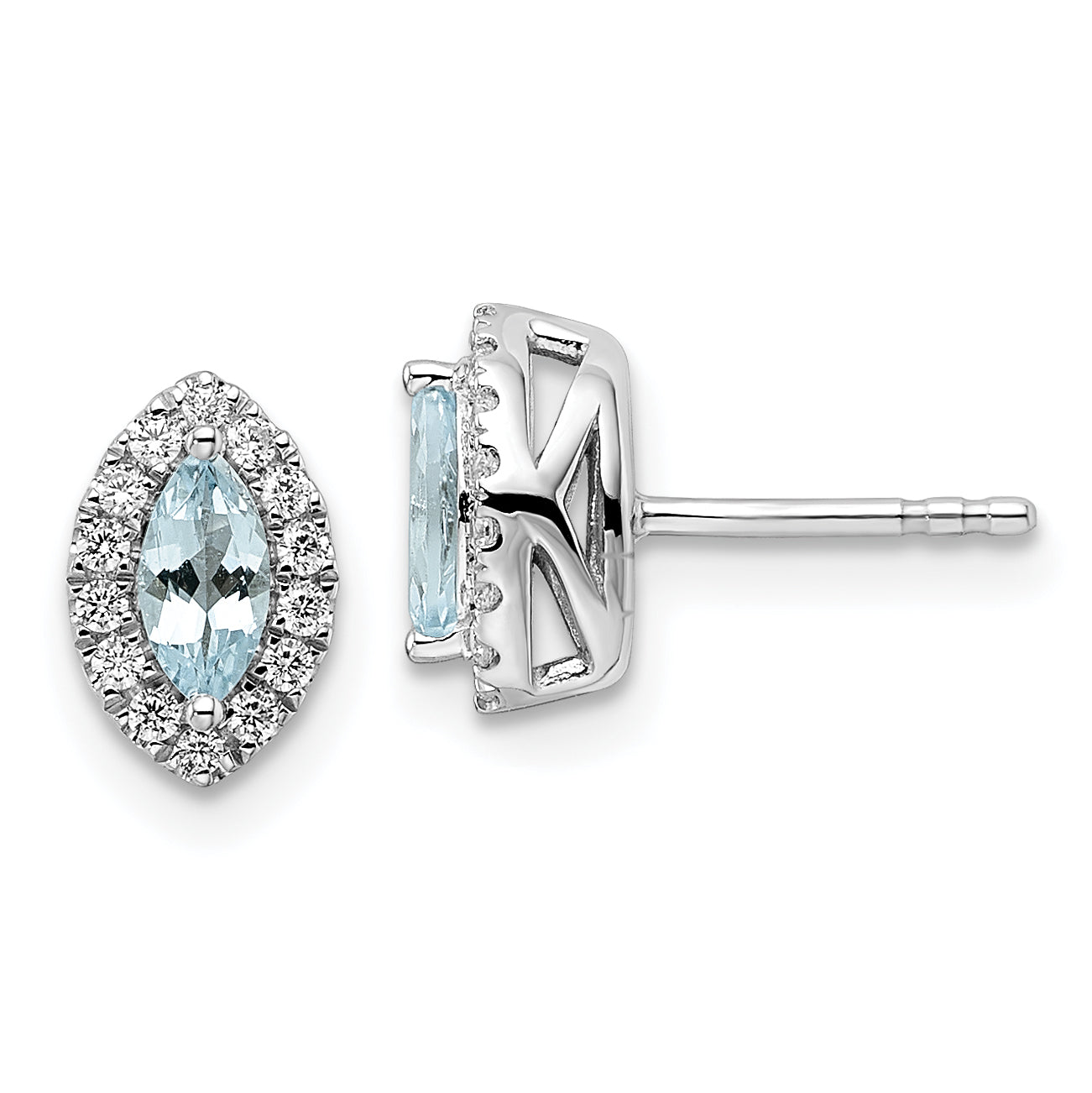 14K White Gold Lab Grown Vs/Si Fgh Dia And Aquamarine Post Earrings