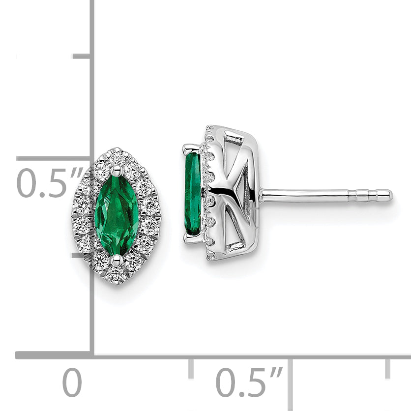 14K White Gold Lab Grown Vs/Si Fgh Dia And Created Emerald Post Earrings