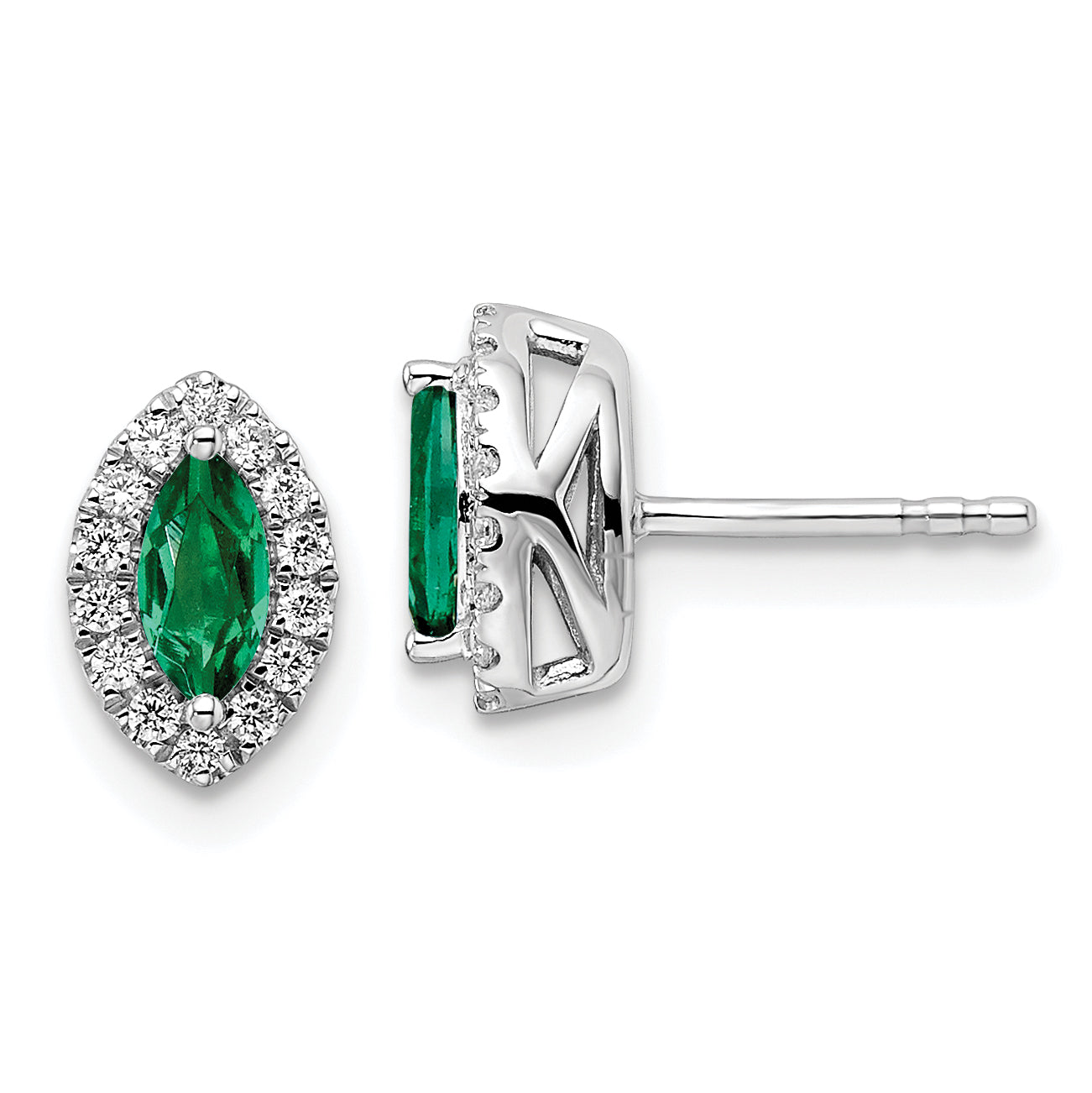 14K White Gold Lab Grown Vs/Si Fgh Dia And Created Emerald Post Earrings