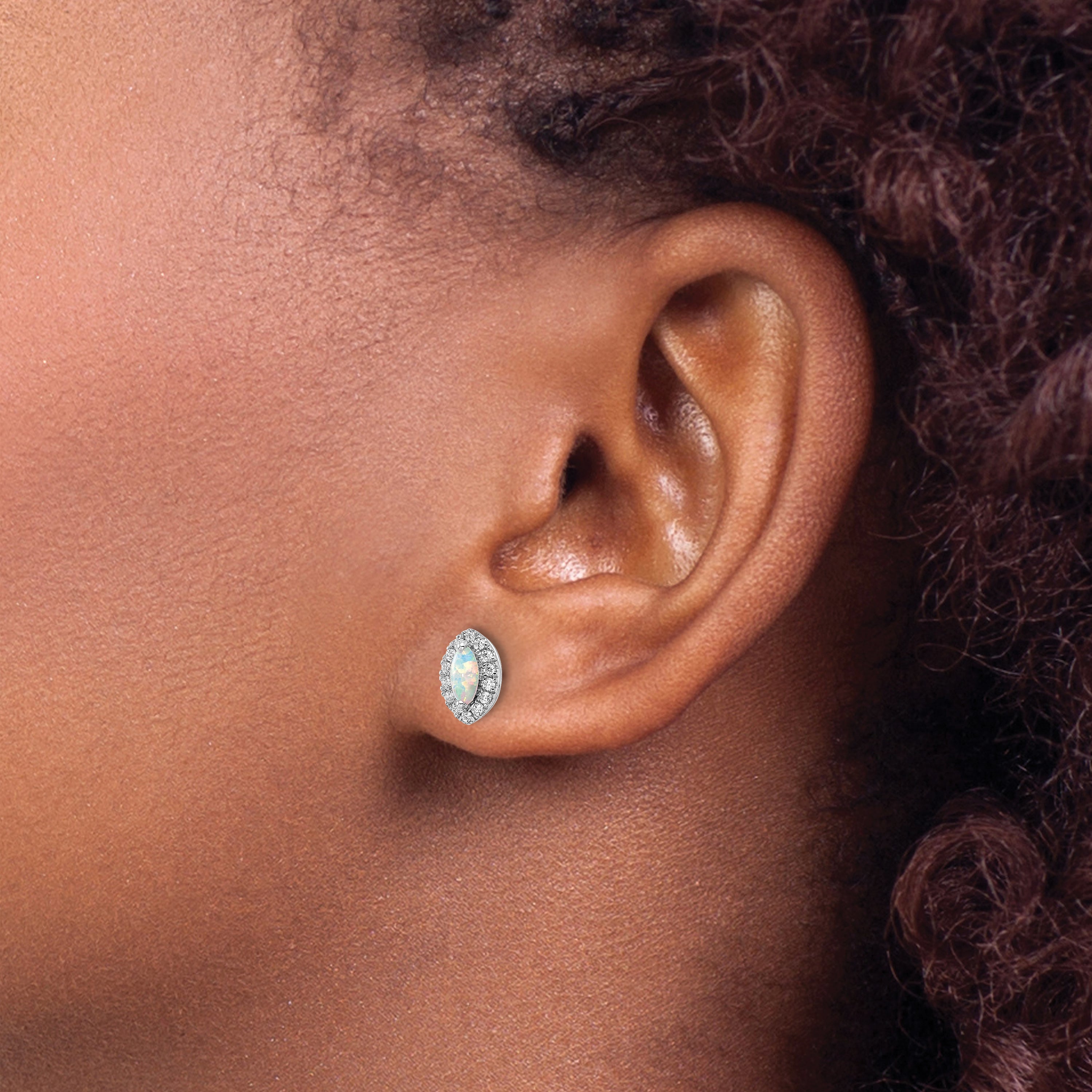 14K White Gold Lab Grown Vs/Si Fgh Dia And Created Opal Post Earrings