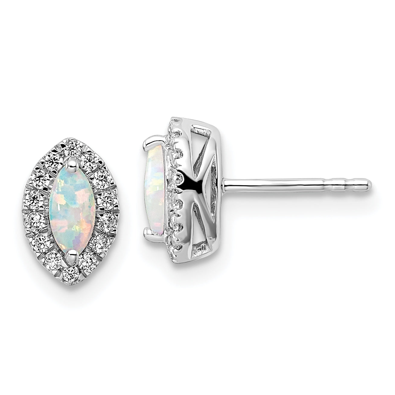 14K White Gold Lab Grown Vs/Si Fgh Dia And Created Opal Post Earrings
