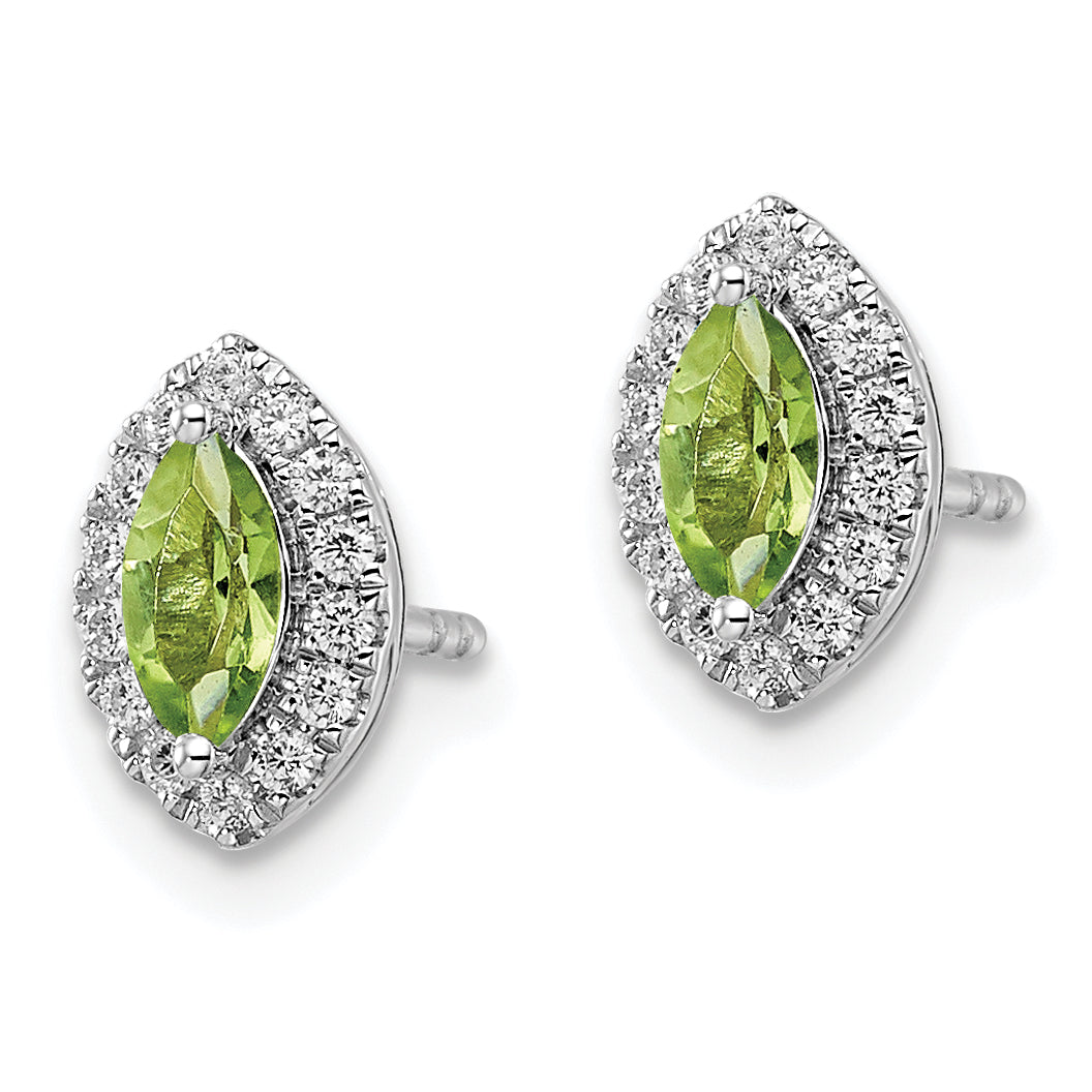 14K White Gold Lab Grown Vs/Si Fgh Dia And Peridot Post Earrings
