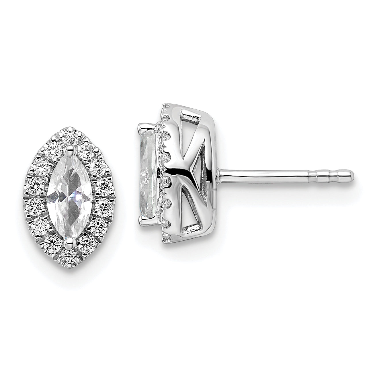 14K White Gold Lab Grown Vs/Si Fgh Dia And White Sapphire Post Earrings