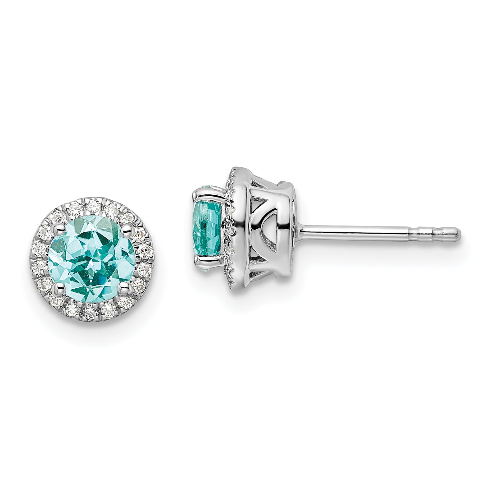 14K White Gold Pure Serenity Lab Grown Diamond And Lab Created Round Paraiba Post Earrings
