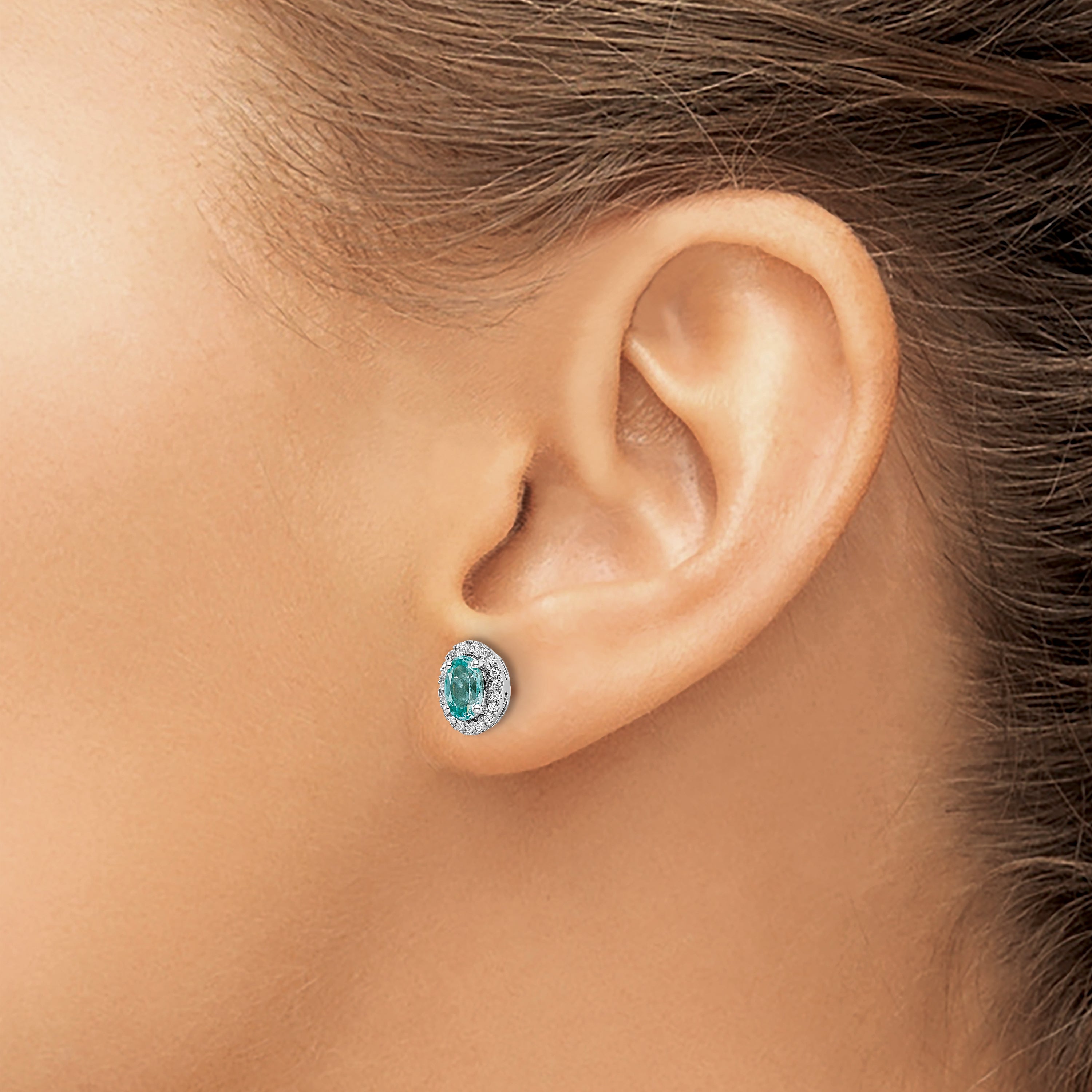 14K White Gold Pure Serenity Lab Grown Diamond And Lab Created Oval Paraiba Post Earrings