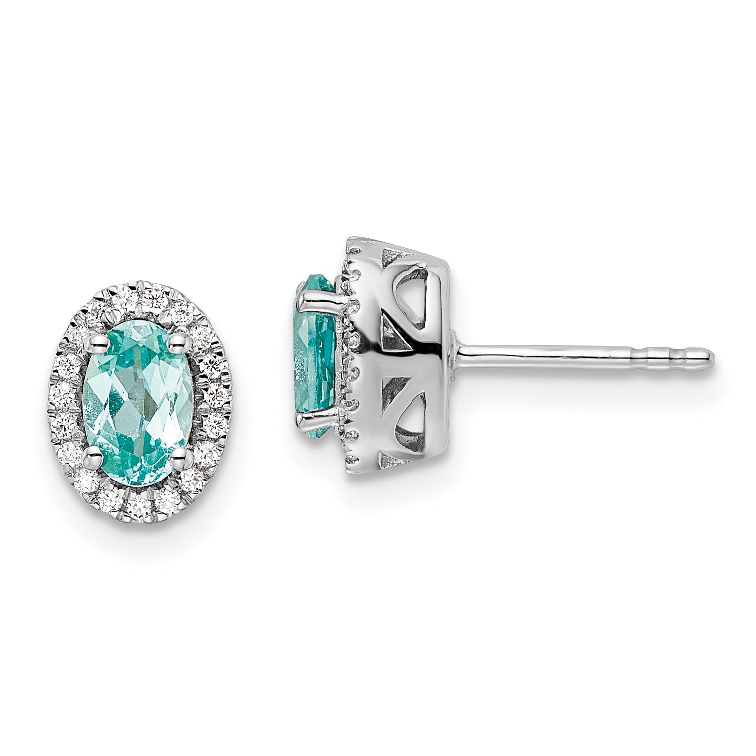 14K White Gold Pure Serenity Lab Grown Diamond And Lab Created Oval Paraiba Post Earrings