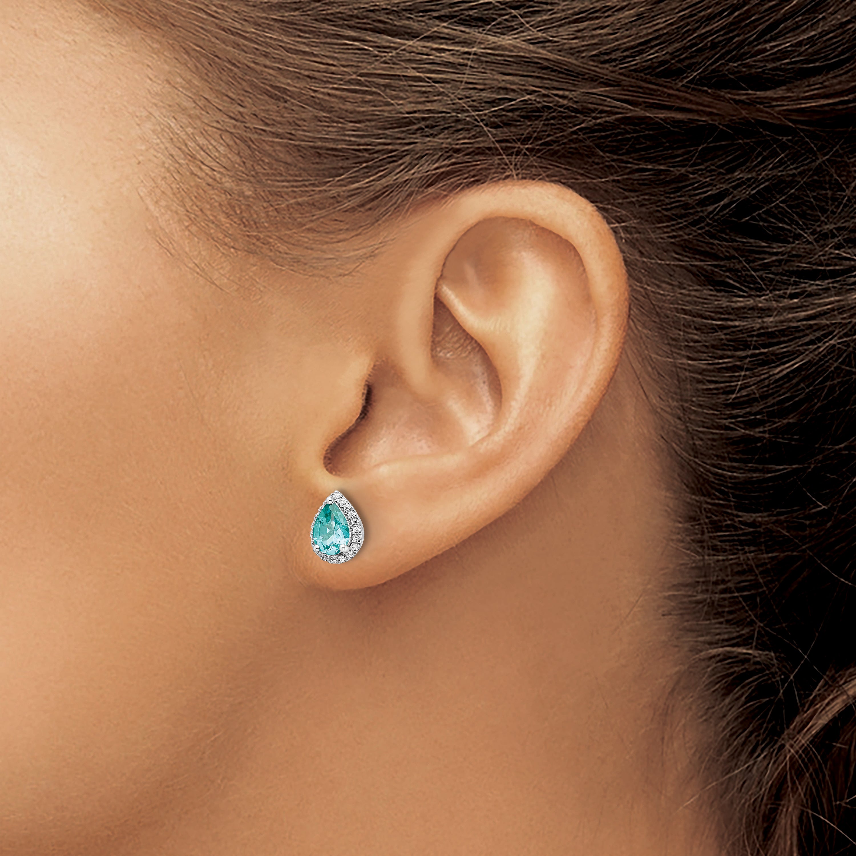 14K White Gold Pure Serenity Lab Grown Diamond And Pear Created Paraiba Earrings