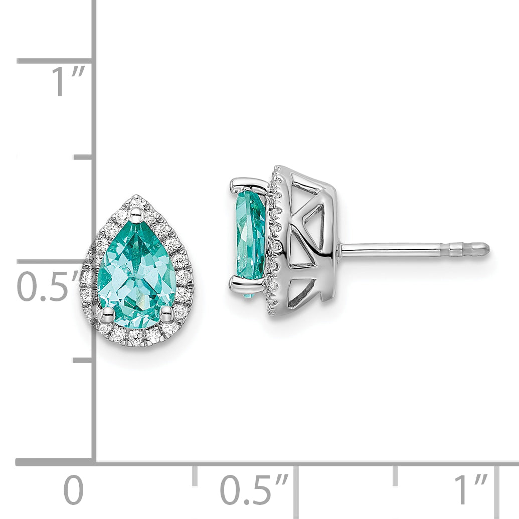 14K White Gold Pure Serenity Lab Grown Diamond And Pear Created Paraiba Earrings