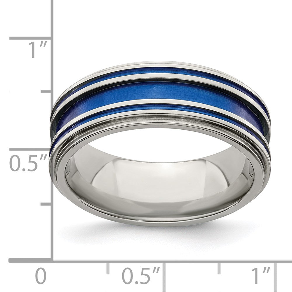Edward Mirell Titanium with Blue Anodized Grooves 8mm Band