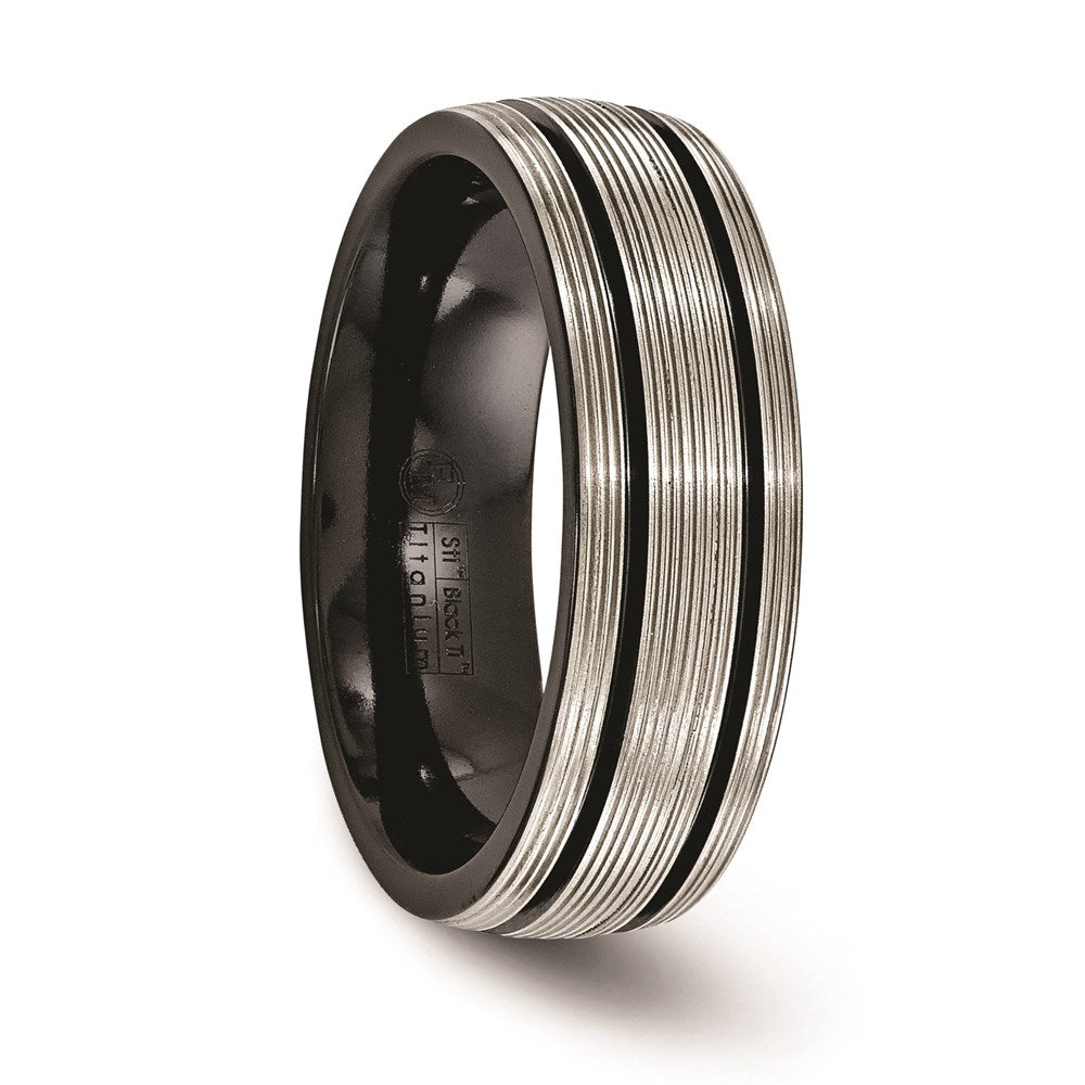 Edward Mirell Black Ti Grooves and Textured Lines 7mm Band