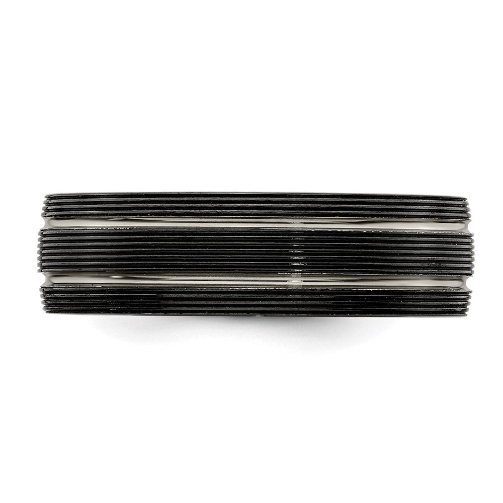 Edward Mirell Titanium Black Ti Textured Lines 7mm Band