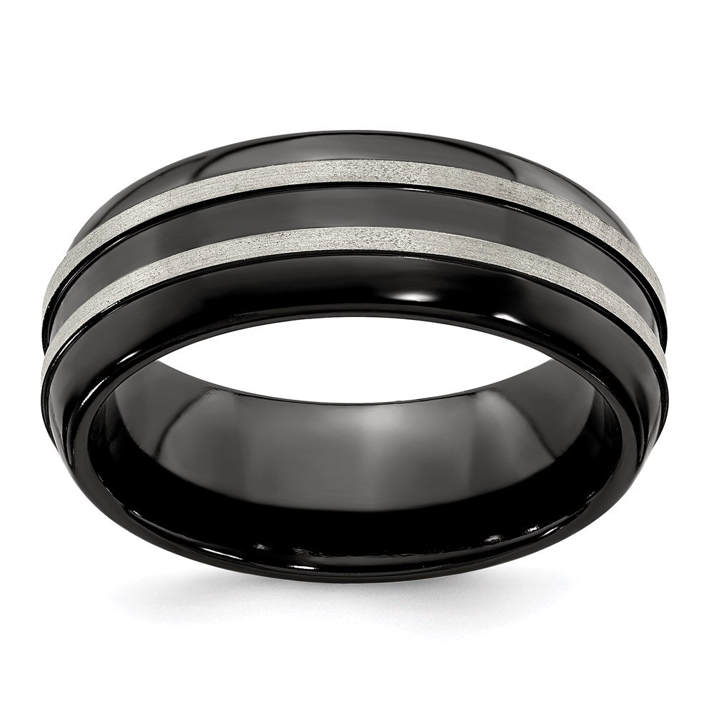 Edward Mirell Titanium Brushed/Polished/Grooved Black Ti 8mm Ring