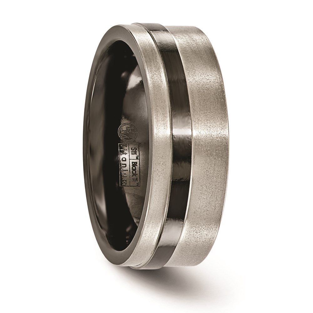 Edward Mirell Titanium Black Ti Flat Cut Edge Grooved 8mm Band