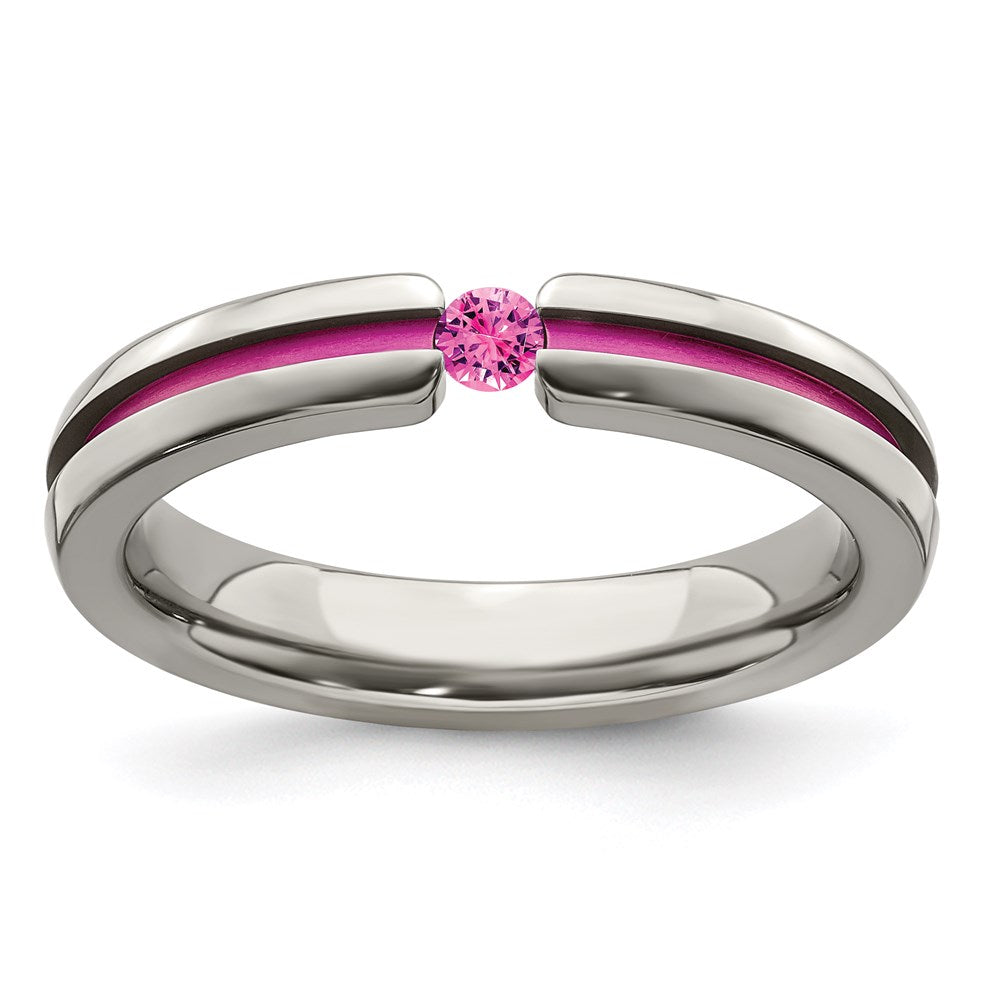 Edward Mirell Titanium Pink Sapphire & Anodized Grooved 4mm Band
