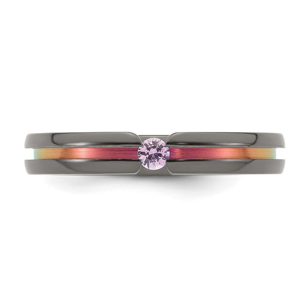 Edward Mirell Black Ti Pink Sapphire and Pink Anodized Grooved 4mm Band