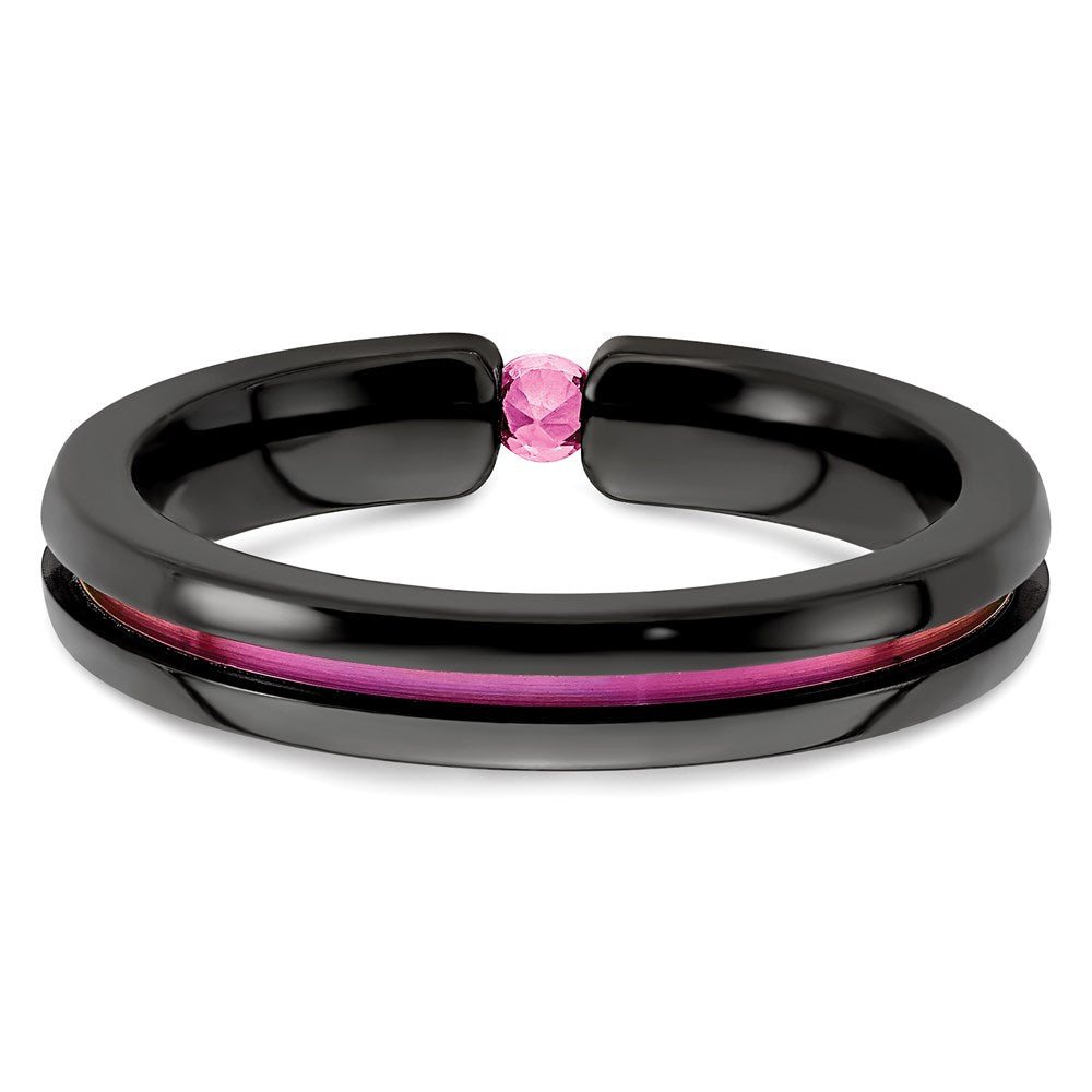 Edward Mirell Black Ti Pink Sapphire and Pink Anodized Grooved 4mm Band