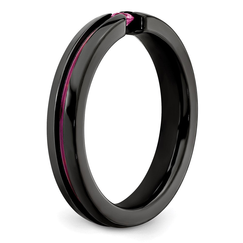 Edward Mirell Black Ti Pink Sapphire and Pink Anodized Grooved 4mm Band