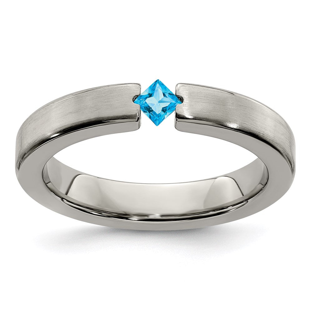 Edward Mirell Titanium Brushed Blue Topaz 4mm Band