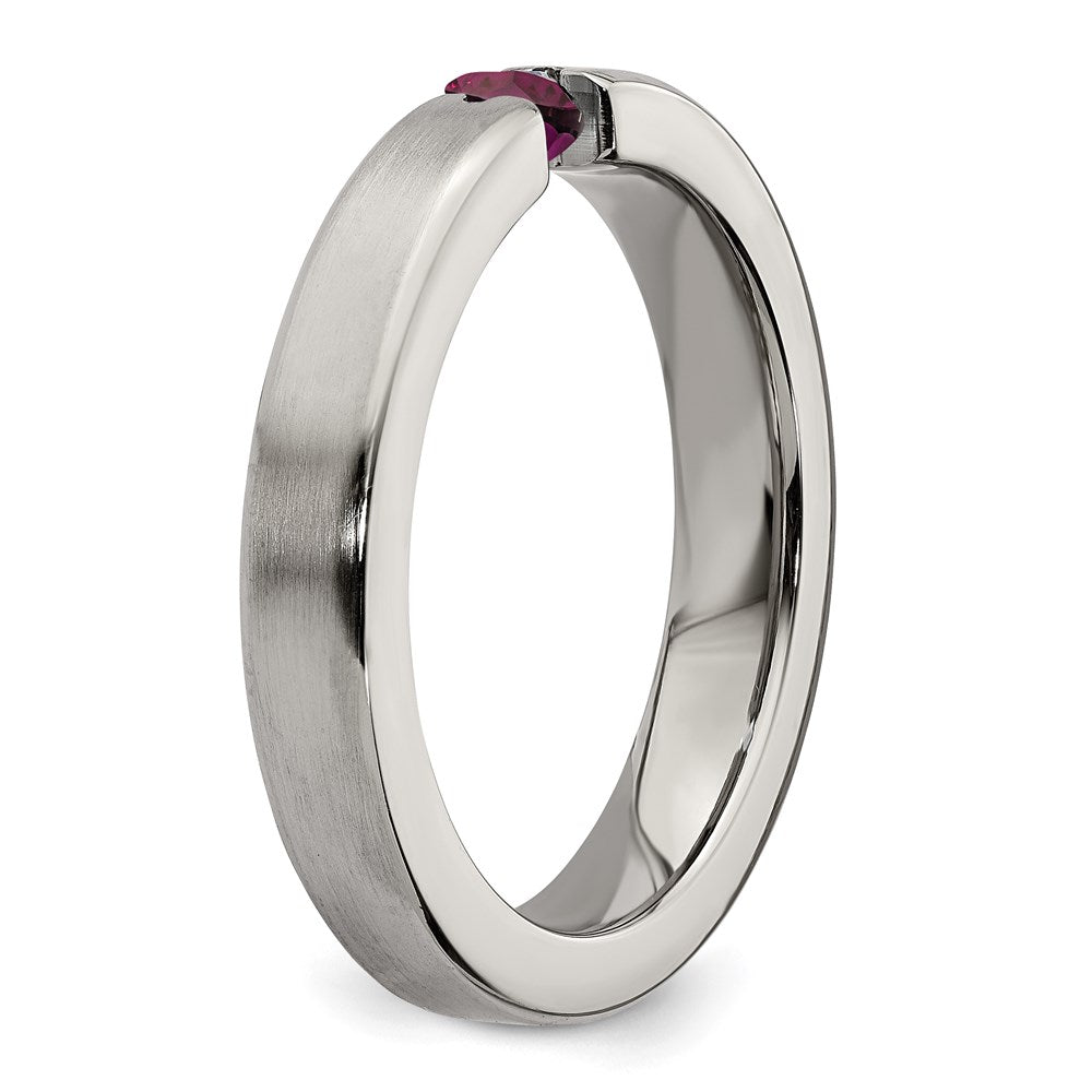 Edward Mirell Titanium Tension-set Square Rhodolite Garnet Brushed 4mm Band