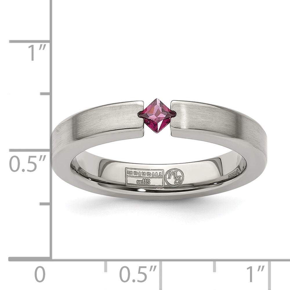 Edward Mirell Titanium Tension-set Square Rhodolite Garnet Brushed 4mm Band