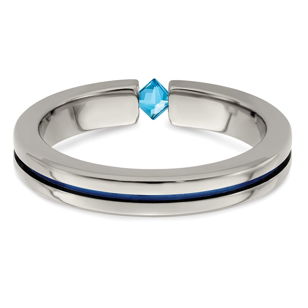 Edward Mirell Titanium Blue Topaz and Blue Anodized 4mm Band