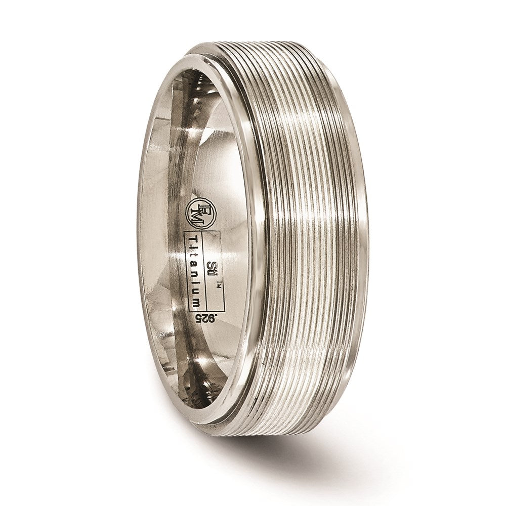 Edward Mirell Titanium with Sterling Silver Textured Lines Step Edge 7.5mm Band