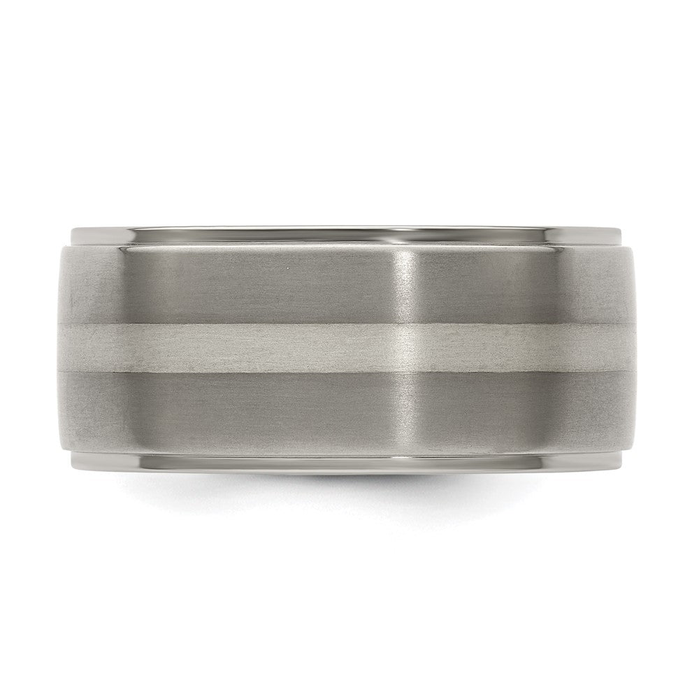 Edward Mirell Titanium Brushed/Polished with Argentium Sterling Silver Inlay Flat 10mm Band