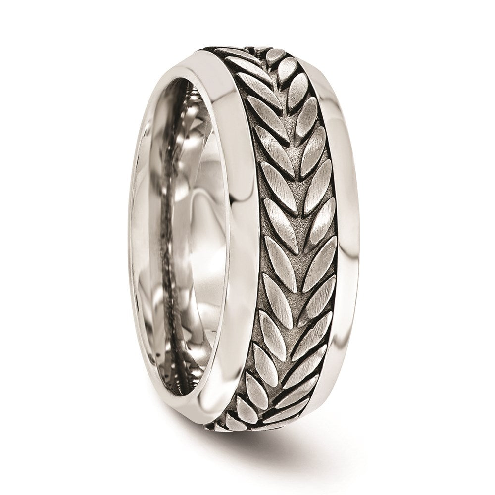 Edward Mirell Stainless Steel and Titanium Rope Design Beveled Casted 9mm Band