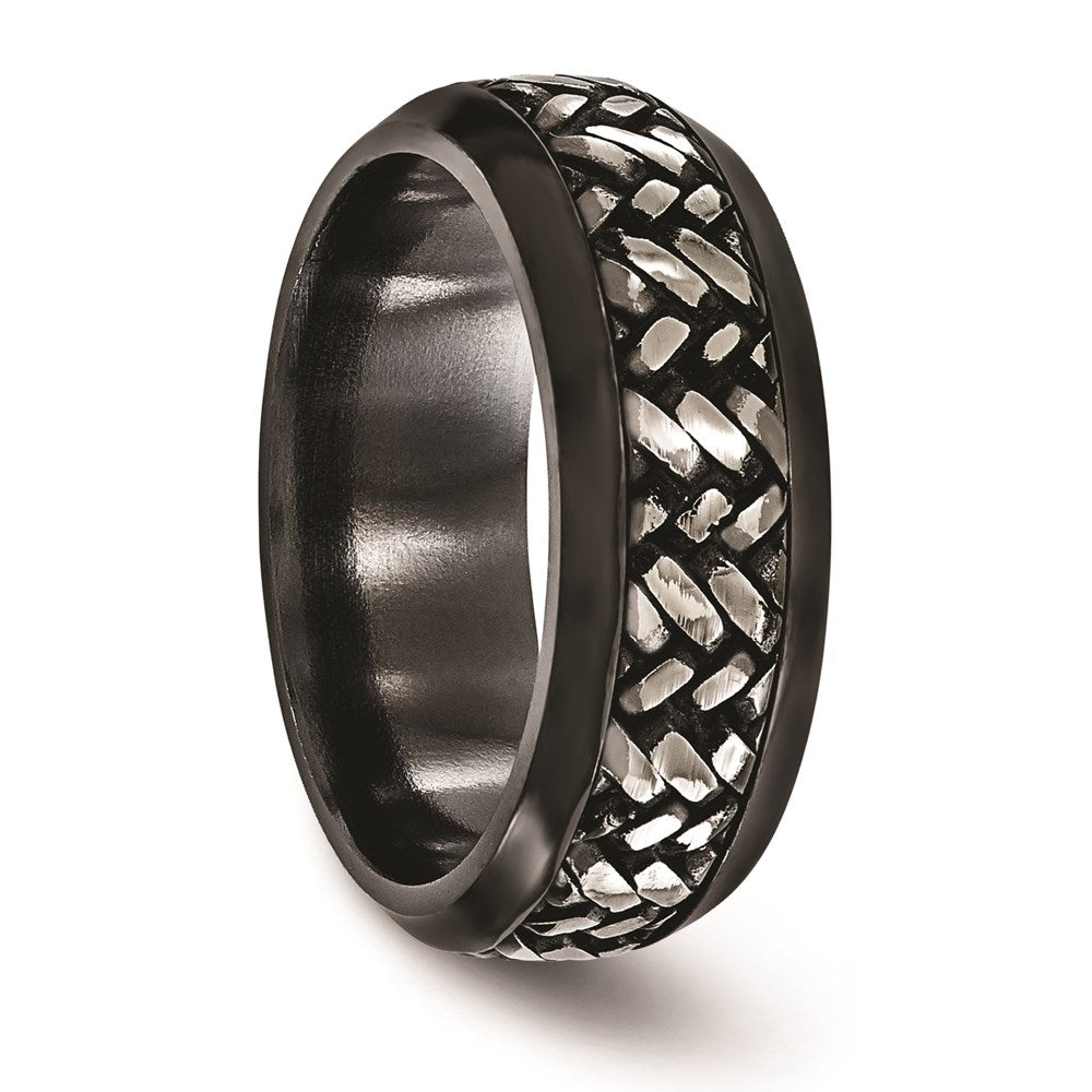 Edward Mirell Black Ti and Titanium Woven Design Beveled Casted 9mm Band