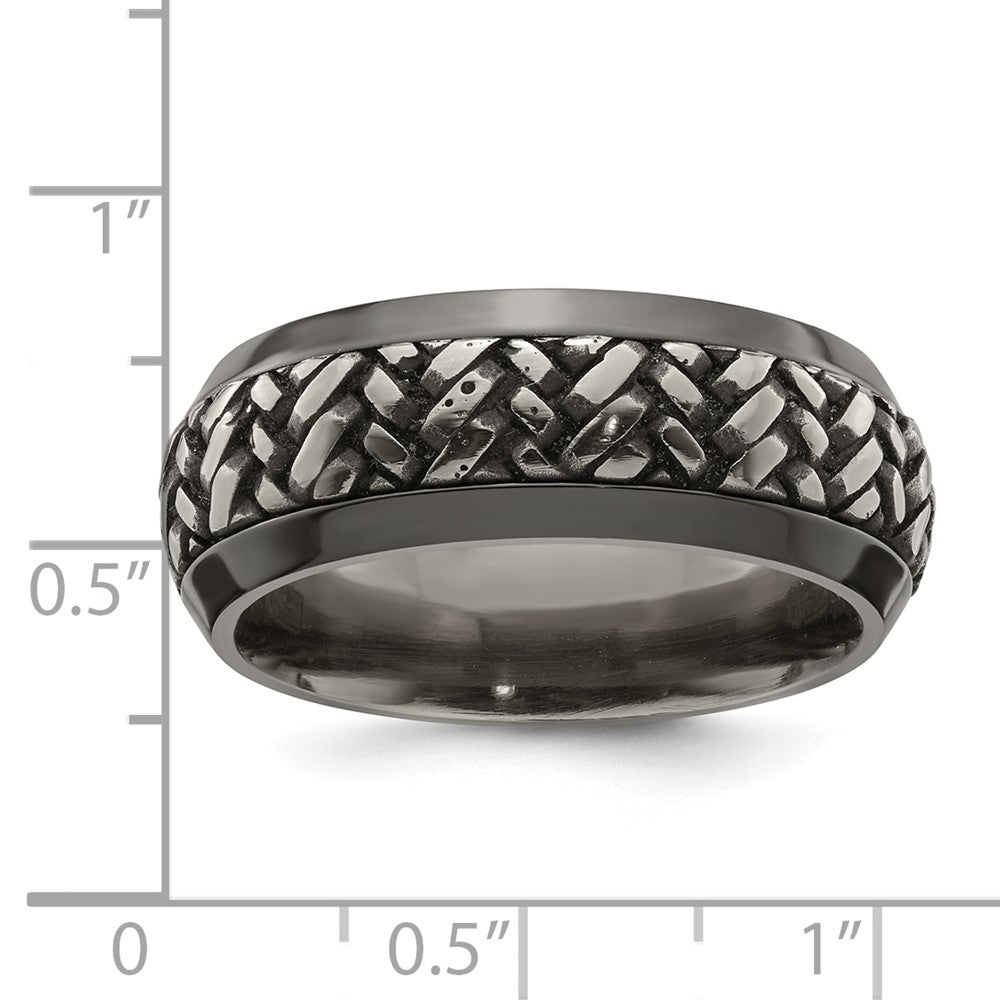 Edward Mirell Black Ti and Titanium Woven Design Beveled Casted 9mm Band