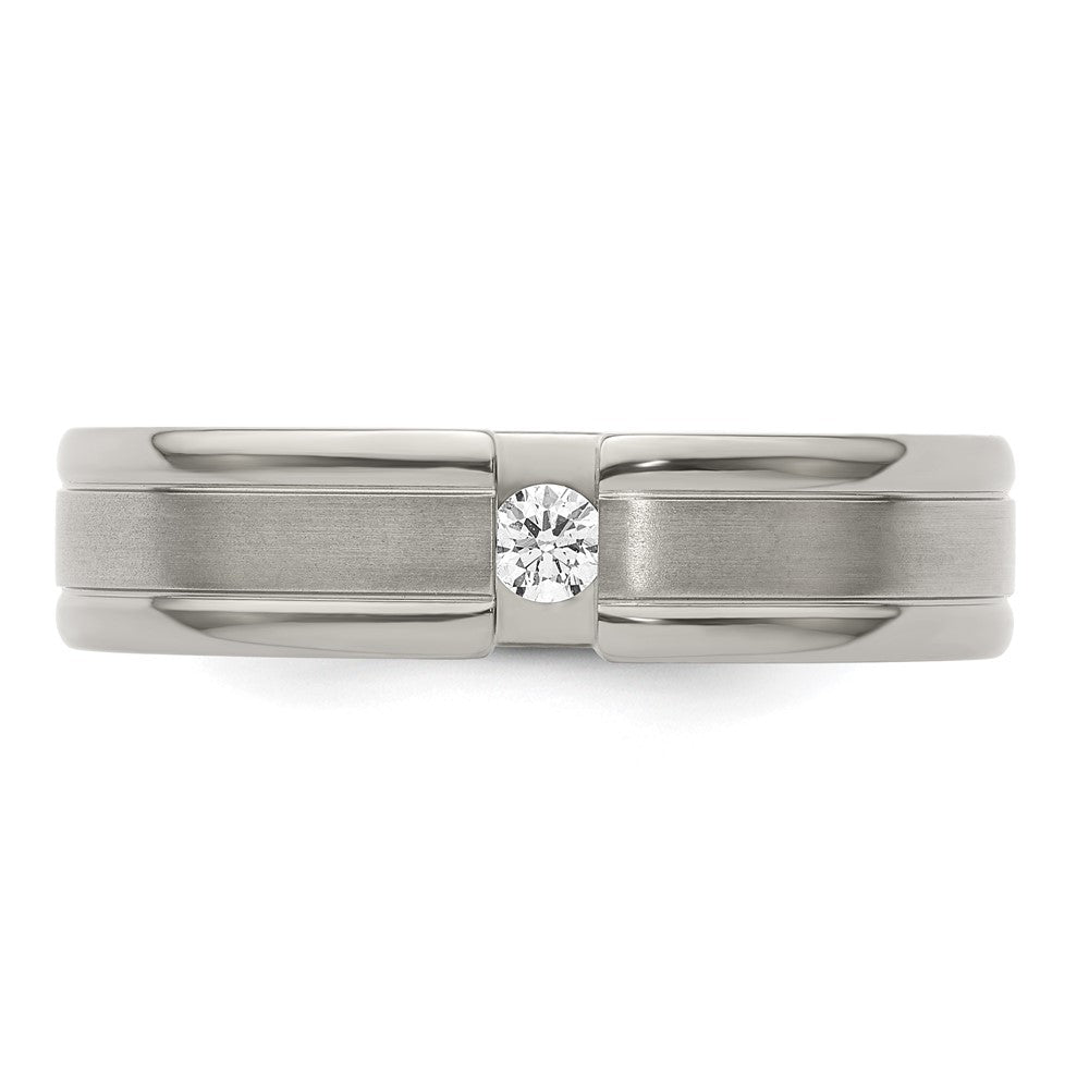 Edward Mirell Titanium Tension-set 1/10 carat Diamond Brushed/Polished Grooved 6mm Flat Band