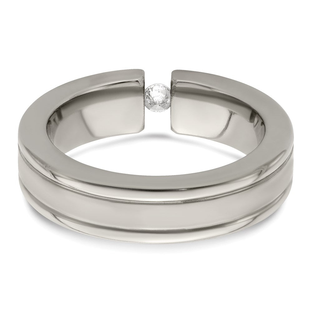 Edward Mirell Titanium Tension-set 1/10 carat Diamond Brushed/Polished Grooved 6mm Flat Band