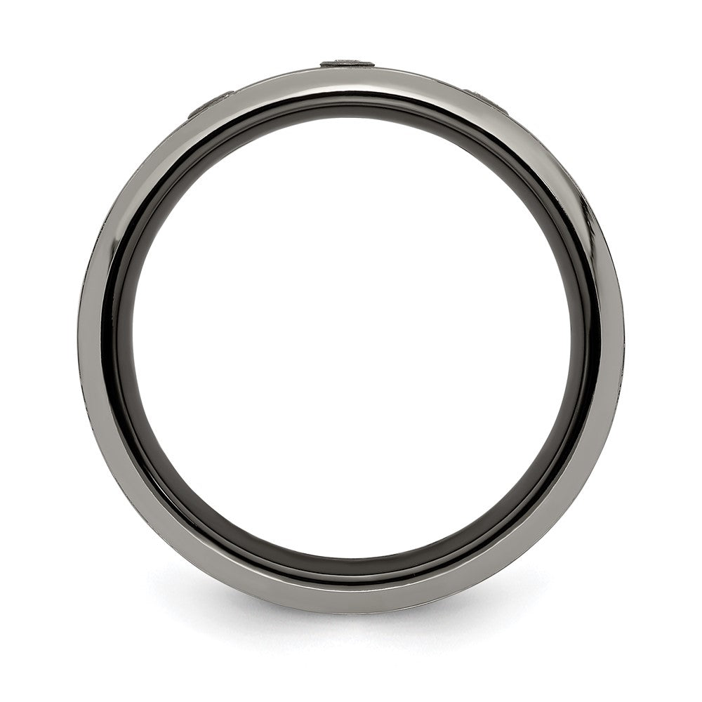 Edward Mirell Black Ti with Beveled Titanium Edge 1/10 carat Diamond with Sterling Silver Bezel 7mm Band