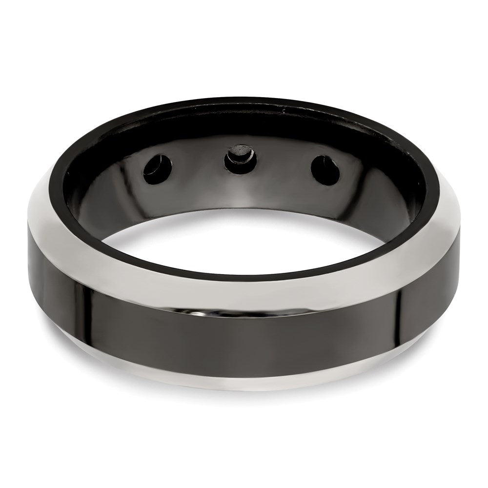 Edward Mirell Black Ti with Beveled Titanium Edge 1/10 carat Diamond with Sterling Silver Bezel 7mm Band
