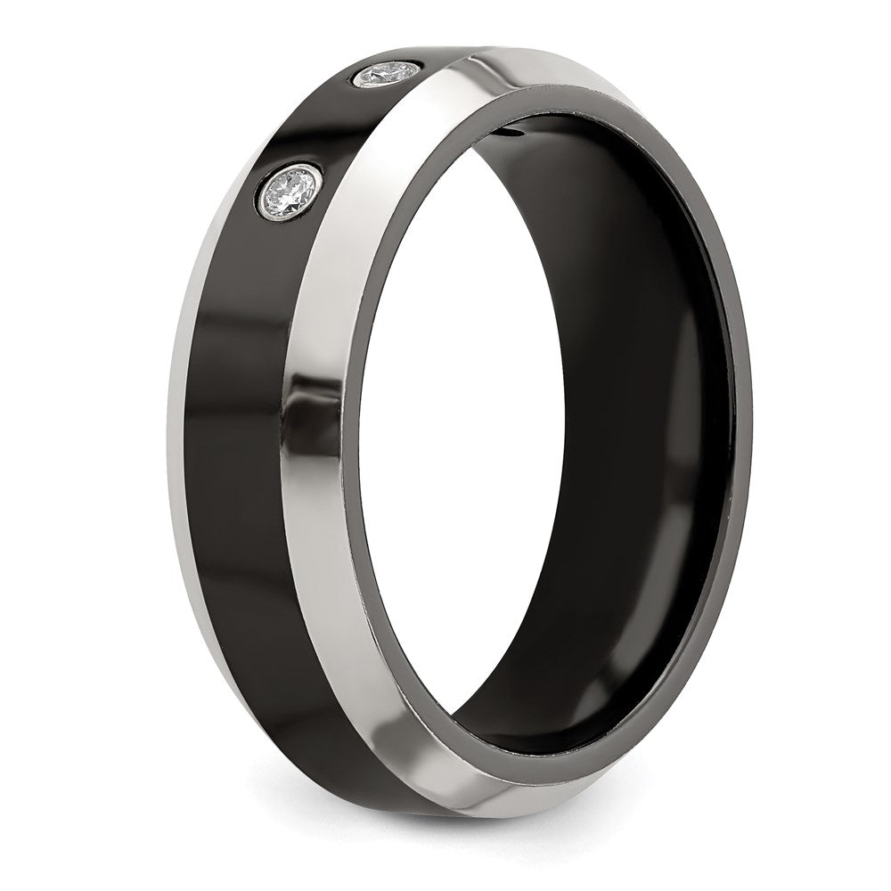 Edward Mirell Black Ti with Beveled Titanium Edge 1/10 carat Diamond with Sterling Silver Bezel 7mm Band
