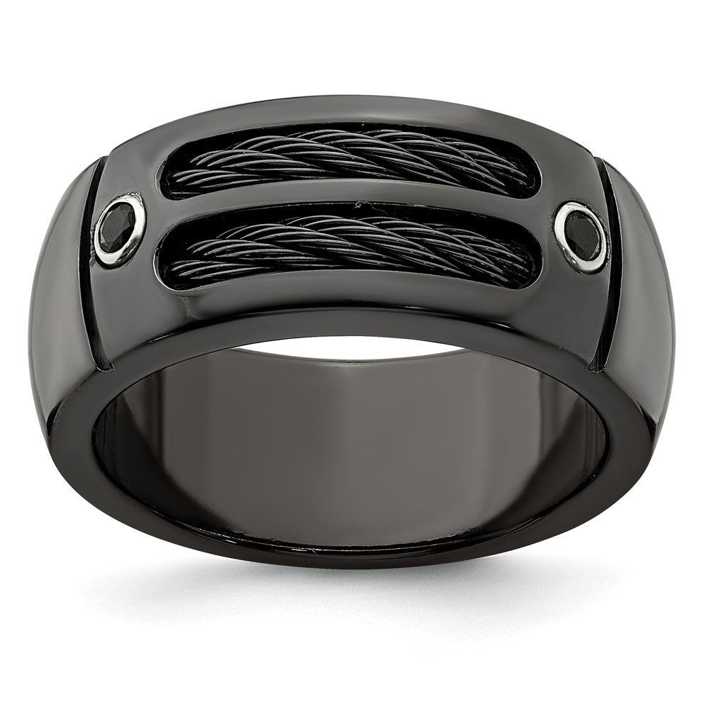 Edward Mirell Black Ti Double Cable and Black Spinel with Sterling Silver Bezels 9.5mm Band