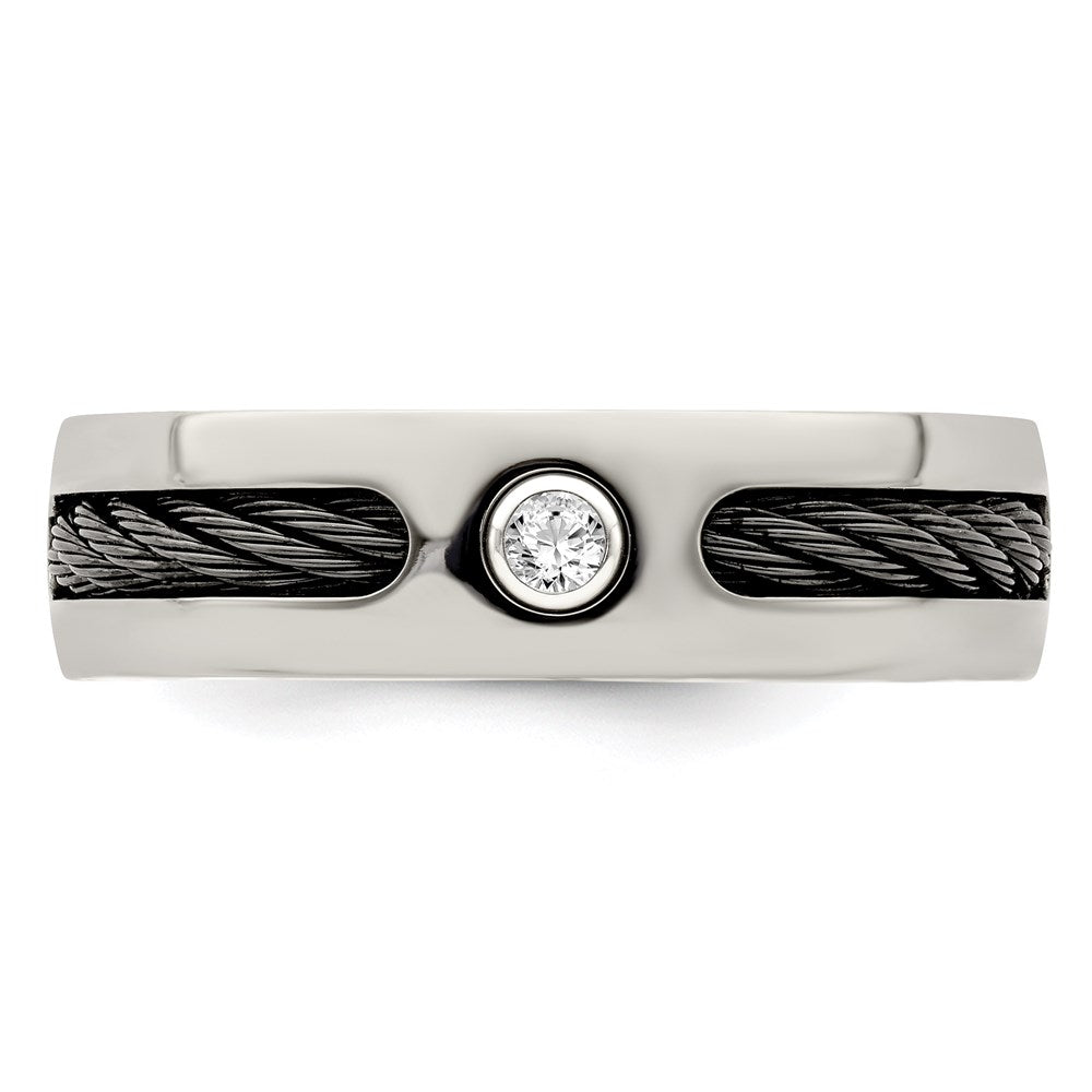 Edward Mirell Titanium Cable & .10ctw Dia w/ Sterling Silver Bezel 7mm Band