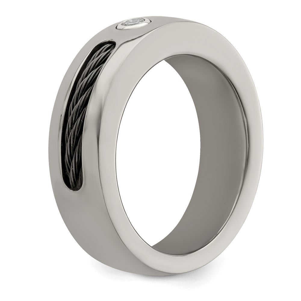 Edward Mirell Titanium Cable & .10ctw Dia w/ Sterling Silver Bezel 7mm Band