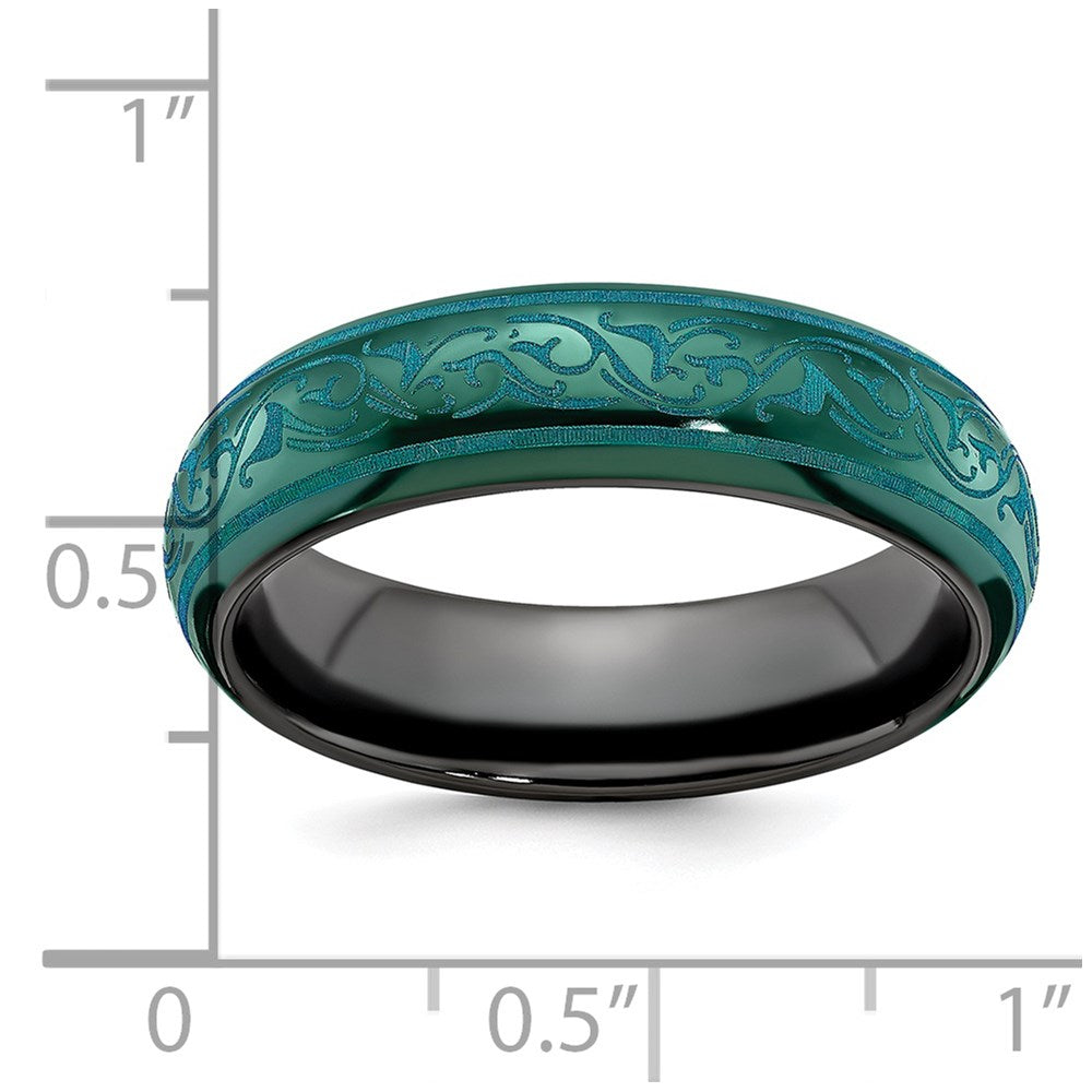 Edward Mirell Black Ti Domed Anodized Teal 6mm Band
