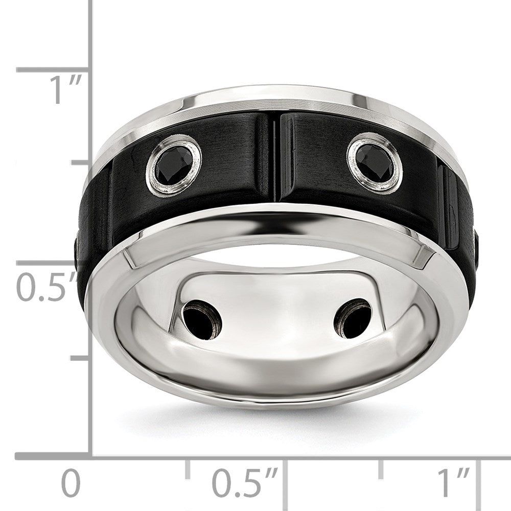 Edward Mirell Black Ti Stainless Steel Silver Bezel Black Spinel Ring