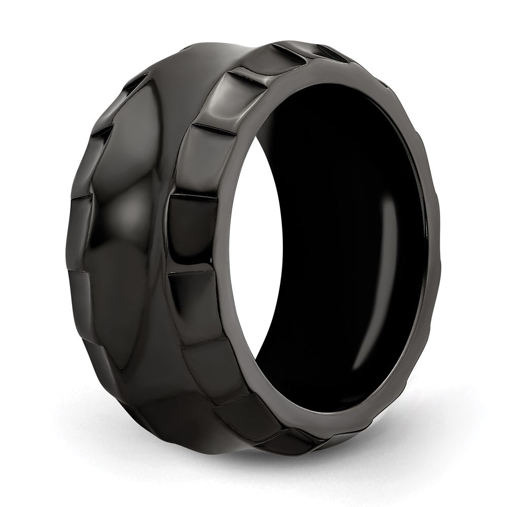 Edward Mirell Black Ti Faceted Edges Polished 12mm Ring