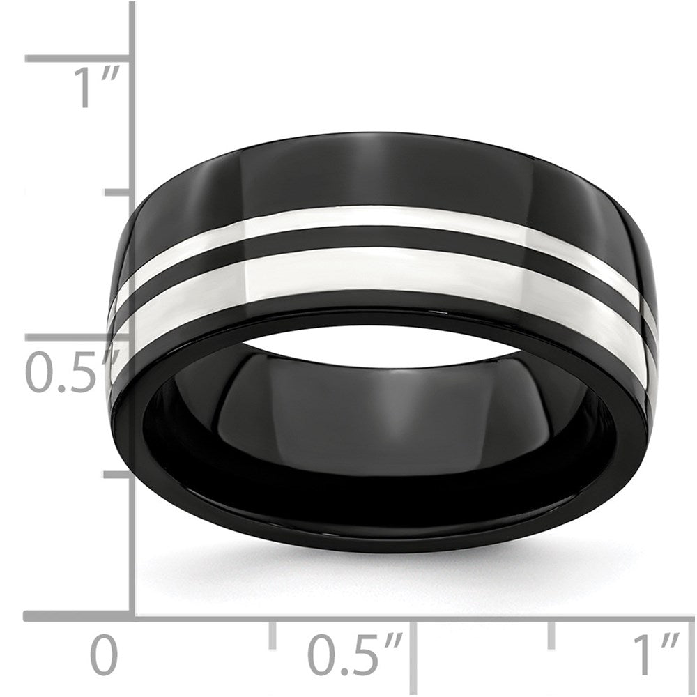 Edward Mirell Black Ti & Sterling Silver 9mm Polished Band