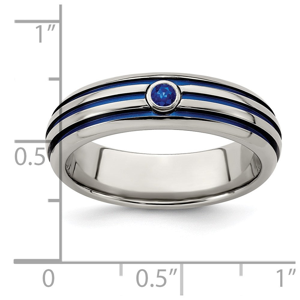 Edward Mirell Titanium Trpl Groove Blue Anodized & Sapphire Ring
