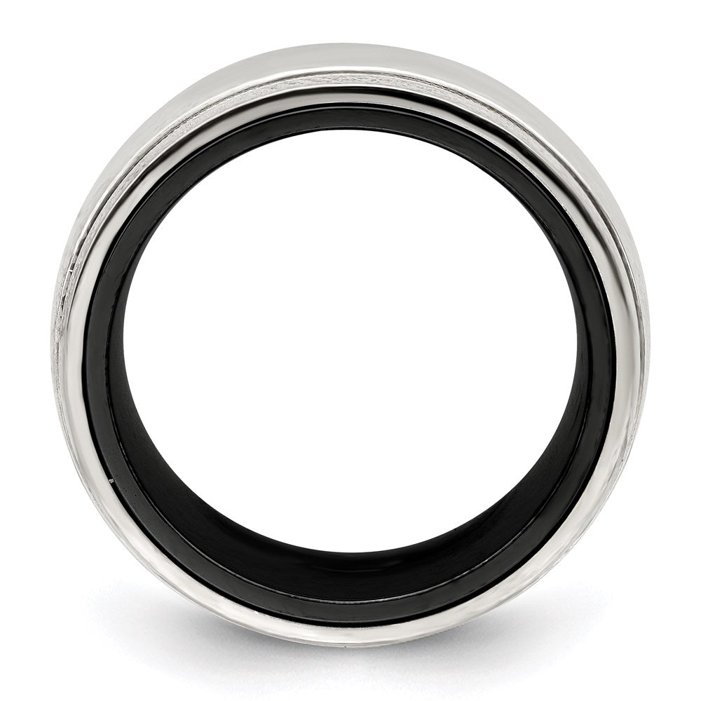 Edward Mirell Black Ti & Sterling Silver Polished Domed Milgrain Ring