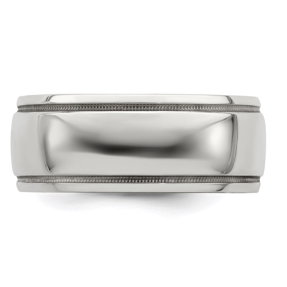 Edward Mirell Black Ti & Sterling Silver Polished Domed Milgrain Ring