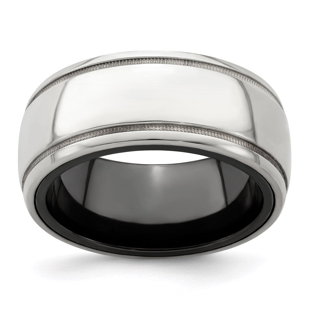 Edward Mirell Black Ti & Sterling Silver Polished Domed Milgrain Ring